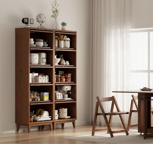 KungFuWood Wooden Bookcase with Tempered Glass Doors, Solid Wood Bookshelf, Display Cabinet case for Apartments, Home Offices (4 tire 60") - size: 14"D x 25"W x 60.2"H