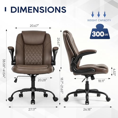 MALOL Leather Office Chair with Adjustable Lumbar Support Set of 2, Brown - color: Brown-new, size: Set of 2