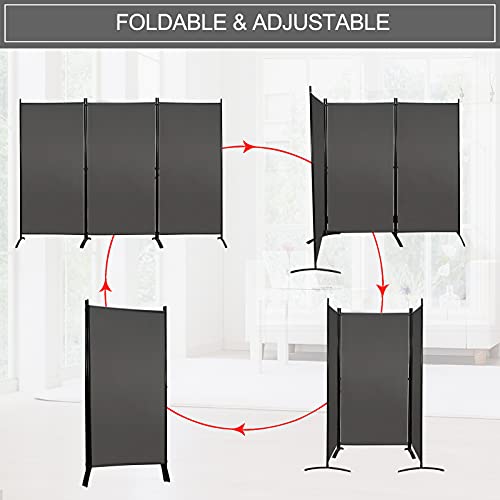 MAYOLIAH 3 Panels Room Divider Partition 6ft Tall Folding Privacy Screen - color: Grey, size: 34"-3 Panel-Arc Base