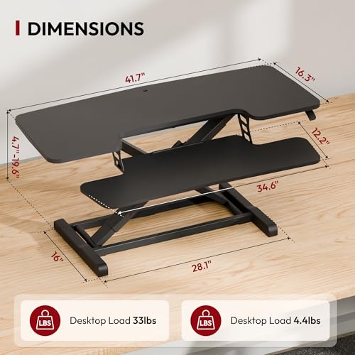 SANODESK 42" Extra Large Standing Desk Converter, Height Adjustable Sit Stand Riser with Wide Keyboard Tray, Dual Monitor Workstation for Home Office, Ergonomic Desktop Riser, Black - color: Black, size: 42"