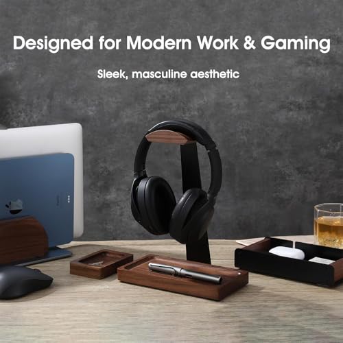 Walnut Vertical Laptop Stand, Dual Slot Wood Laptop Holder for Desk - color: Grey