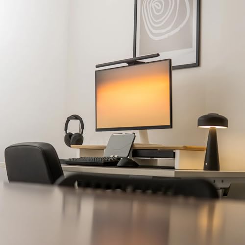 Raico Desk Cockpit Shelf Monitor Stand System Dual Screen Setup Wood Large Desk Accessory Organizer Unit (Oak, Medium v2 | 36 Inches) - color: Oak, size: Medium v2 | 36 Inches