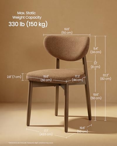 VASAGLE Wooden Dining Chairs Set of 6, Upholstered Kitchen Chairs with Solid Wood Legs, Ergonomic Curved Backrest, Built-in Handle, Mid Century Modern, for Kitchen Dining Vanity, Caramel Brown - color: Caramel Brown, size: Set of 6