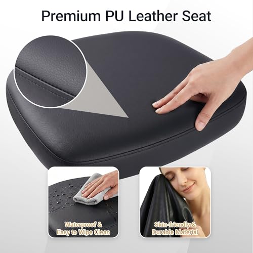 HYLONE Armless Office Chair with Footrest, PU Leather Swivel Desk Chair, Adjustable Height Drafting Chair for Home Office, Mid Back Counter Height Computer Chair