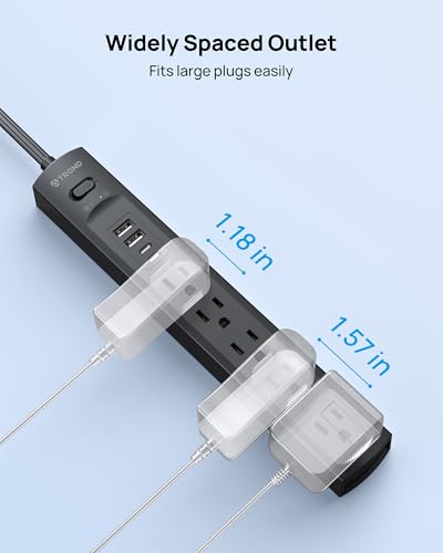 TROND 360° Rotating Flat Plug Surge Protector Power Strip, Black - color: Black, size: 6 ft
