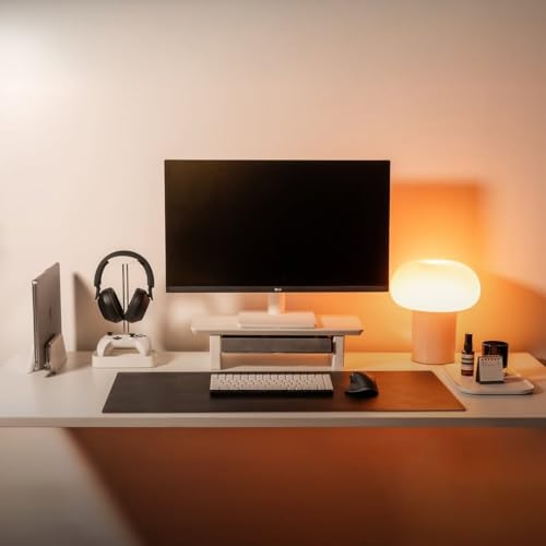 Raico Desk Shelf Setup Mini Monitor Stand, Compact White Wood Organiser, Ergonomic Home Office Accessory (White | 18.8 Inches) - color: Matte White, size: Small | 18.8 Inches