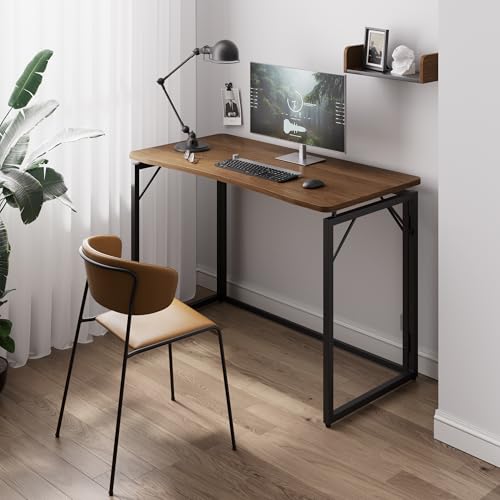 JOYMOOP 40" Brown Folding Desk, No Assembly, Wooden Top, Middle Size - color: Brown, size: 40" Width