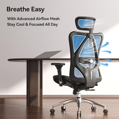 SIHOO M57 Ergonomic Office Chair, Mesh Back Desk Chair with 3D Armrests - color: Ebony, size: Pack of 1