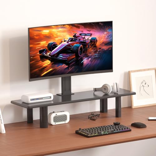 suptek Dual Monitor Stand Riser, 32.28" Large Stands for 2 Monitors | Wooden Desktop Organizer Shelf for Office Desk Computer, TV, Laptop