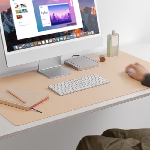 Nekmit Leather Desk Blotter Pad 36 x 20 Inches, Flat, Non-Slip, Waterproof, Apricot, Ideal for Office and Home and More - color: Apricot, size: 36" x 20"
