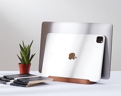 THEHRDWOOD Laptop Stand Vertical Laptop Holder for Desk - All MacBook Vertical Stand up to 0.7'' Thick - Laptop Vertical Stand Handmade of Natural Wood - MacBook Holder (Dragon Mono Walnut) - color: Dragon Mono Walnut