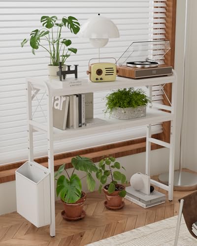 Desk Hutch Dorm with Adjustable Shelves and Side Pockets - color: White