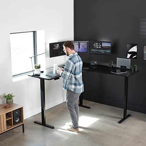 VIVO Black 71 x 71 in Corner Standing Desk, DESK-KIT-E3CB2 - color: Black Top / Black Frame, size: 71" x 71"