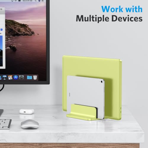 OMOTON Dual Vertical Desk Laptop Stand Holder, Fits MacBook Air/Pro, Citron - color: Citron