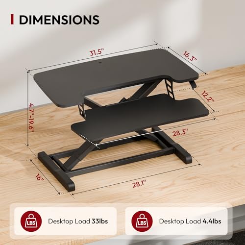 SANODESK 32" Height Adjustable Standing Desk Converter, Desk Riser Sit Stand Workstation for Home Office Laptop & Dual Monitor Setup, Ergonomic Lift Platform, Black - color: Black, size: 32"