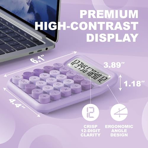 CATIGA Mechanical Switch Calculator, Purple Calculator with 12 Digit Large LCD Display & Big Buttons for Office Desk, Classroom Math, Back to School Supplies, Cute Aesthetic Desk Accessories - color: Purple