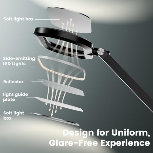 LitONES Dual-Side LED Desk Lamp with Clamp, Soft Light with Stepless Remote - color: Black