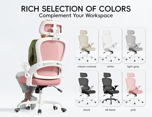 TRALT Office Chair - Ergonomic Desk Chair with Headrest Support for Adults | Home Office Desk Chair with Lumbar Support - Ergonomic Mesh Chairs 330 lb Wide Seat with Headrest, Comfy Desk Chair(Pink) - color: Pink