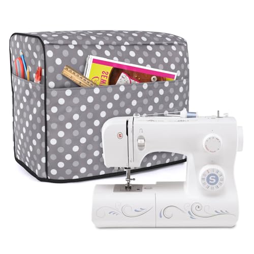 Luxja Sewing Machine Dust Cover Compatible with Brother & Singer, Gray Dots | Cover with Pockets for Extra Accessories - color: Gray Dots