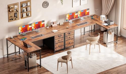 Furologee 55" L Shaped Office Desk with Power Outlets, Brown - color: Rustic Brown, size: 55“