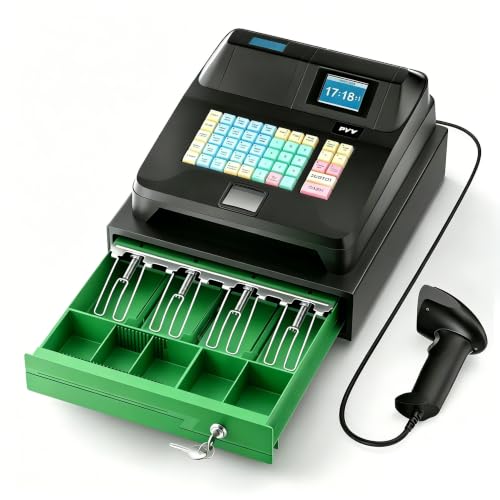 PYY Cash Register | 4 Bill 5 Coin Large Locked Drawer Cashier Box, Commercial Electronic Cashing System Caja Registradora para Negocio Pequeño
