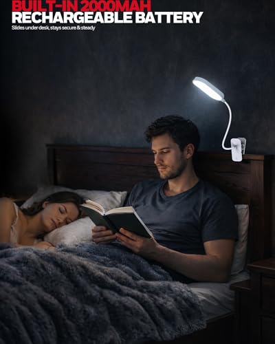 Honeywell Clip On Reading Light,Rechargeable LED 4000K CRI95 Gooseneck Lamp - color: White