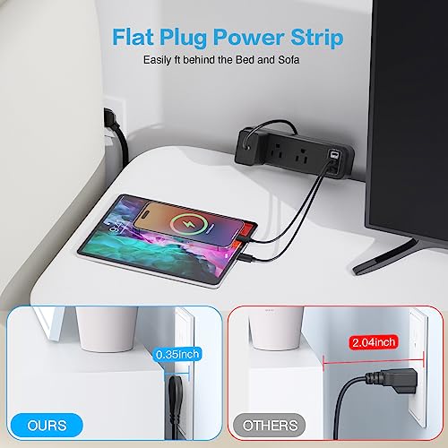 3 Outlet Desk Clamp Power Strip, 6.5 ft Extension Cord, Flat Plug | PAEWOK Power Strip with USB C, Desktop Edge, Desk Mount Clamp Socket, for 1.6 inch Tables, Black - color: Black