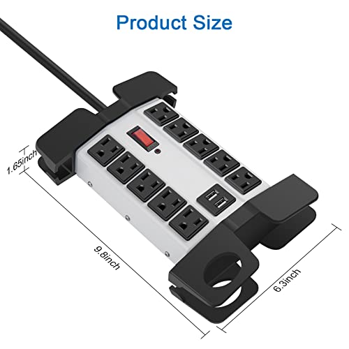CCCEI Heavy Duty Power Strip with USB Ports, 10 Outlets. Grey, 10FT. - color: Grey, size: 10ft