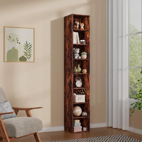8 Cube Retro Brown Book Shelf, Tall Bookcase for Bedroom Home Office - color: Retro Brown, size: 8 Cube