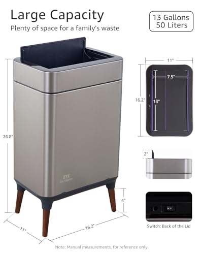 Kitchen Trash Can with Lid 13 Gallon, Automatic Touchless Sensor with Legs | Smart Butterfly Soft-close Lid, 2400mAh Rechargeable Battery, with 20 Trash Bags for Office Bedroom - color: 20 Count Trash Bags