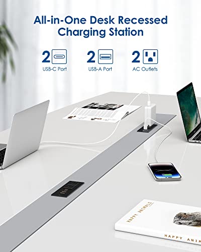 Recessed Power Strip 45W USB C,Furniture Flush Mount,Black,6FT | Desk Recessed Outlet,Space-Saver for Furniture Side Table,2 USB-C &2 USB-A Ports,2 AC Outlets,6ft Cord,Ultra Thin Flat Plug - color: Black, size: 45W USB-C Ports