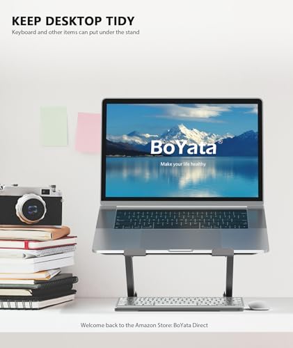 BoYata Laptop Stand, Adjustable Multi-Angle Riser, Up to 17 Inches,Gray - color: Space Grey