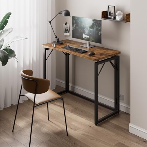 JOYMOOP 31.5" Rustic Brown Folding Desk No Assembly, Wooden Top, Small Size - color: Rustic Brown, size: 31.5" Width