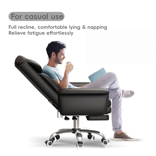 Office Chair with Foot Rest, Ergonomic Executive Office Chair with Foot Rest & Arms - 140° Full Recline, 360° Silent Swivel, Comfy High Back Design for Home & Office Work, Black
