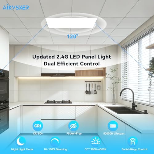 AIKVSXER 2x4 LED Flat Panel Light with App & Wireless Switch Control 6Pack