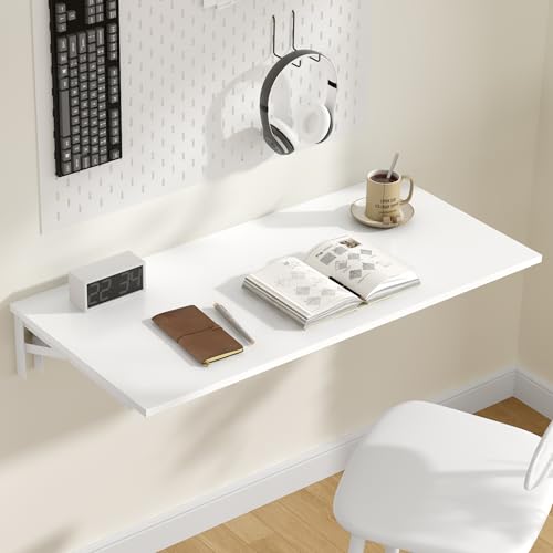 Need 36x20IN Wall Mounted Folding Table for Office Laundry White - color: White Desktop & White Folding Shelf Brackets, size: L36" * W20"