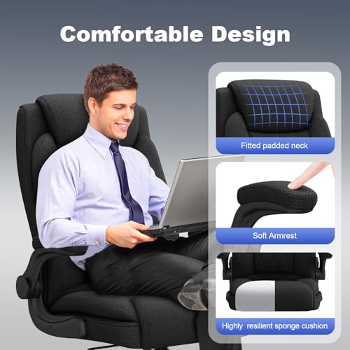 ralex-chair 2 Pack Big and Tall Office Chair -500 lb Heavy Duty Office Chair for Big Man, Fabric High Back Executive Office Desk Chair with 120° Tilt Rock,Computer Desk Chair with flip up arm - Black - color: Black, size: set of 2