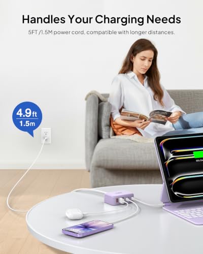 USB Fast Charger Block 50% Smaller 100W Max 6-Port GaN USB Charging Station - color: Light Purple, size: 100W