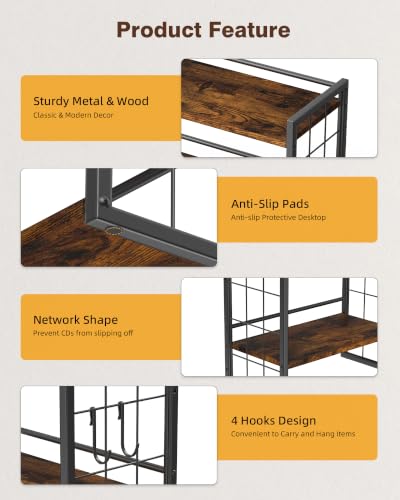 2-Tier Desktop Bookshelf, Desk Shelf Organizer, Rustic Brown - color: Rustic Brown