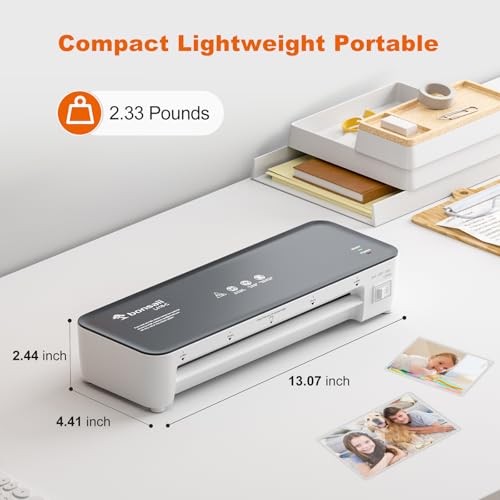 Bonsaii 9 Inch Laminator Machine with 50 Laminating Sheets, Jam-Free Tech - color: Grey
