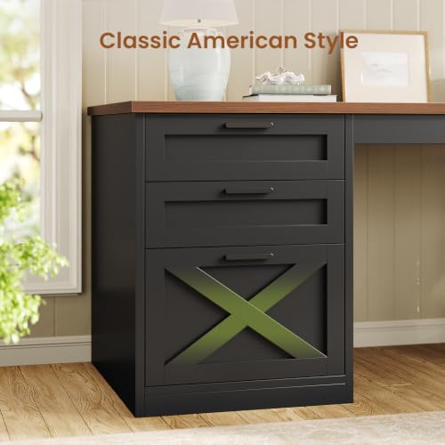 SEDETA 67" Farmhouse Executive L Shaped Desk with 3 Drawers - color: Black and Brown, size: L Shaped Desk (67")