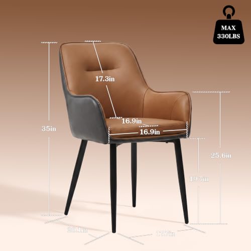 TUKAILAi Dining Chairs Set of 2, Faux Leather Dining Chairs with Arms, Upholstered Mid-Century Kitchen & Dining Room Chairs with Metal Legs, Modern Reception Chair for Living Meeting Room - Brown+Grey - color: Brown+grey