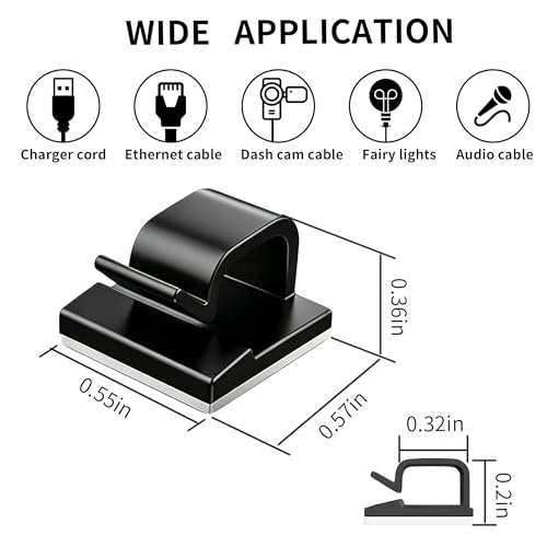 10 Pack Adhesive Cable Clips for Cord Management, Small Wire Holders for Desk Wall Car, Strong Sticky Cable Organizer for Phone Charger, USB, TV, Ethernet & More (10, Black) - color: Black
