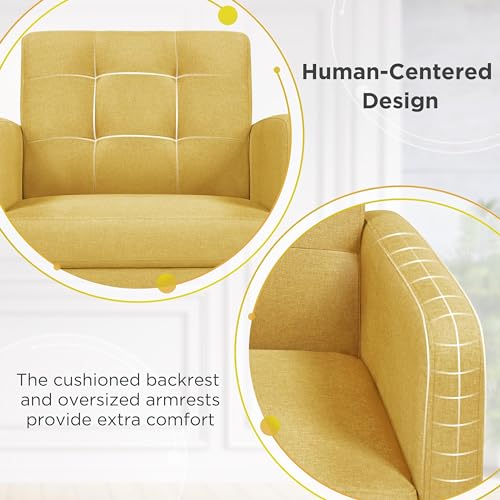 Yaheetech Mid Century Accent Chairs Set of 2 Living Room Chairs Yellow | Linen-Like Upholstered Sillones Para Sala, Modern Reading Nook Chairs, Button Tufted Back, Rubberwood Legs, Bedroom Office - color: Yellow, size: set of 2