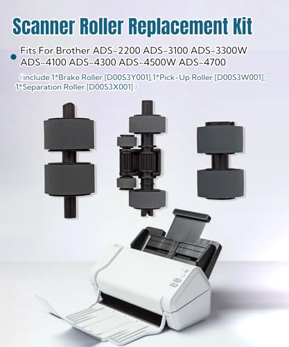 Scanner Roller Replacement Kit Fits for Brother ADS-2200 ADS-3100 | Fits for ADS-3300W ADS-4100 ADS-4300 ADS-4500W ADS-4700,Paper Pickup Roller Kit