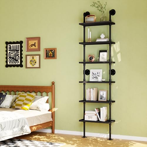 Industrial Pipe Bookshelf, Wall Mounted Shelf, 24 Inch, Black - color: Black, size: 24 Inch