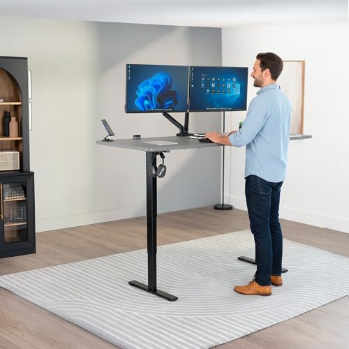 VIVO Dark Gray 71 x 30 in Standing Desk, DESK-KIT-2E71G - color: Dark Gray Top / Black Frame, size: 71 x 30 inch