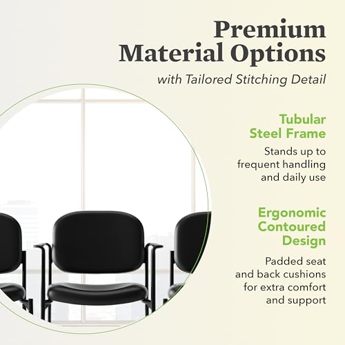 HON Scatter Guest Chair with Arms, Fabric Office Chairs, Black | Stackable desk chair no wheels for waiting rooms chairs, conference room chair, banquette seating, and office furniture - color: Black - Fabric Back - With Arms