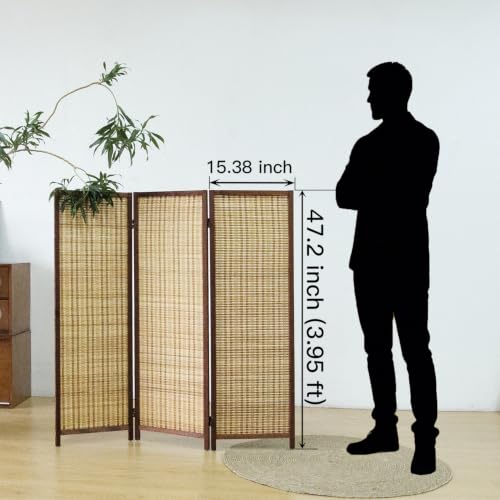 3 Panel Short Panel Divider Screen,3.95 FT Tall Bamboo Room Divider Folding Privacy Screen,Short Panel Divider Freestanding Room Divider for Room Seperation,Brown - color: Brown, size: 3 Panel
