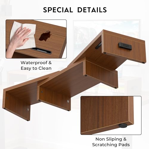BONTEC Dual Monitor Stand Riser, Adjustable Length & Swivel Angle, Walnut - color: Walnut, size: 42.5 in
